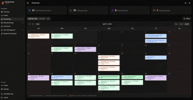 Woody Portal production calendar
